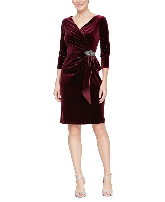 Alex Evenings Women's Velvet 3/4-Sleeve Sheath Dress