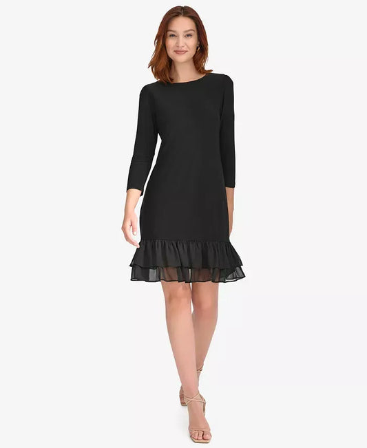 Tommy Hilfiger Women's Crewneck Ruffle Hem Dress