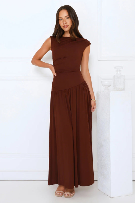 Sophisticated Simplicity Maxi Dress Brown