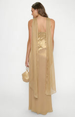 Jules Maxi Dress ~ Gold Pleated Chiffon