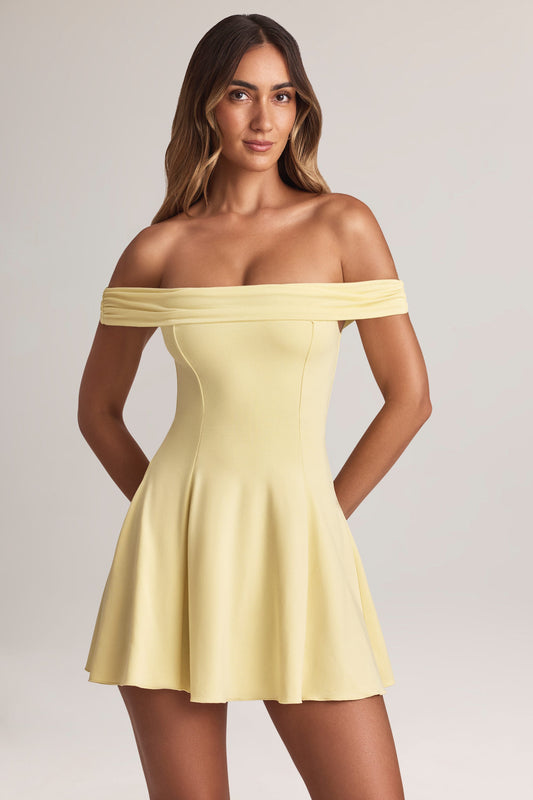 Modal Off-Shoulder A-Line Mini Dress in Lemon Sherbet