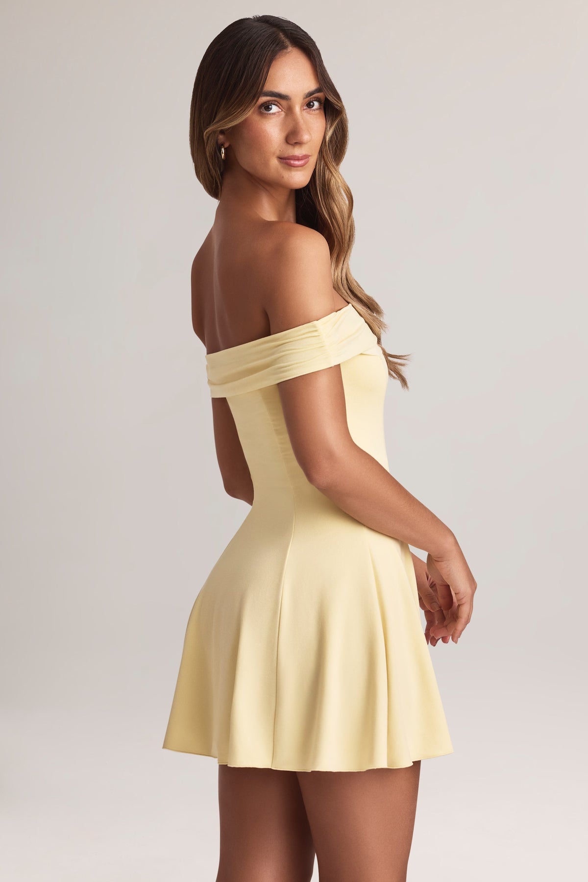 Modal Off-Shoulder A-Line Mini Dress in Lemon Sherbet