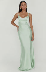 Logan Dress ~ Pistachio Luxe Satin