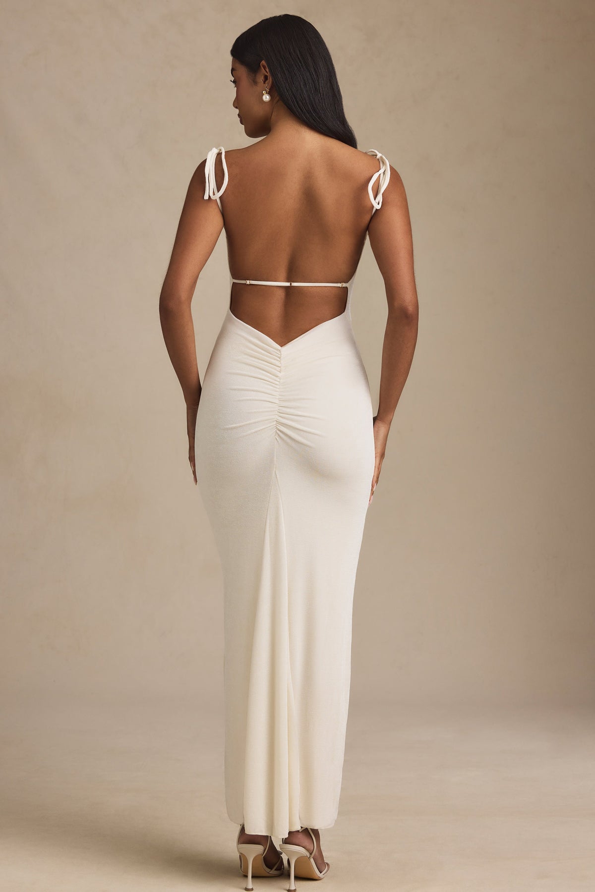 Textured Jersey Backless Maxi Dress in Ivory