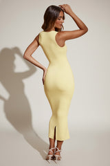 Square Neck Midi Dress in Pastel Yellow