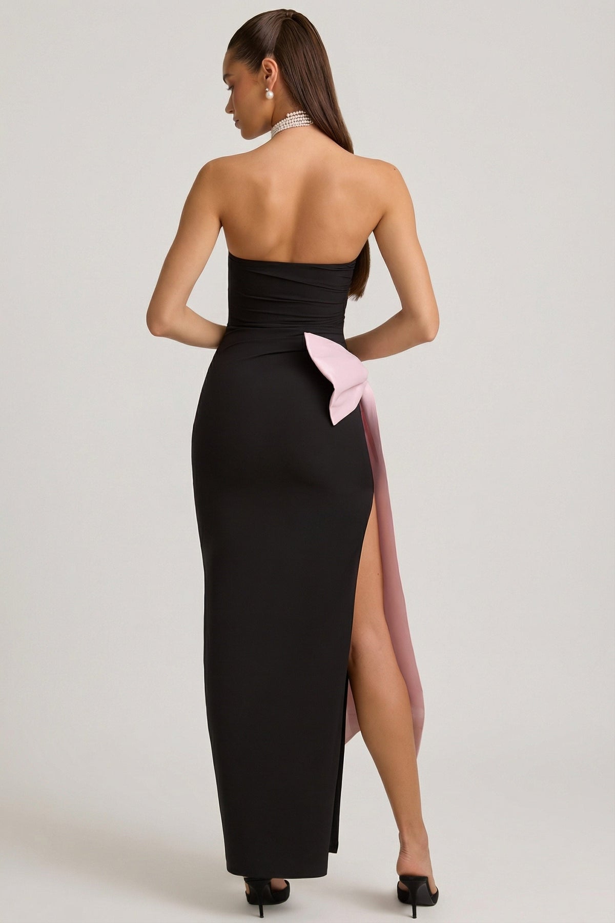 Strapless Bow-Detail Maxi Dress in Black
