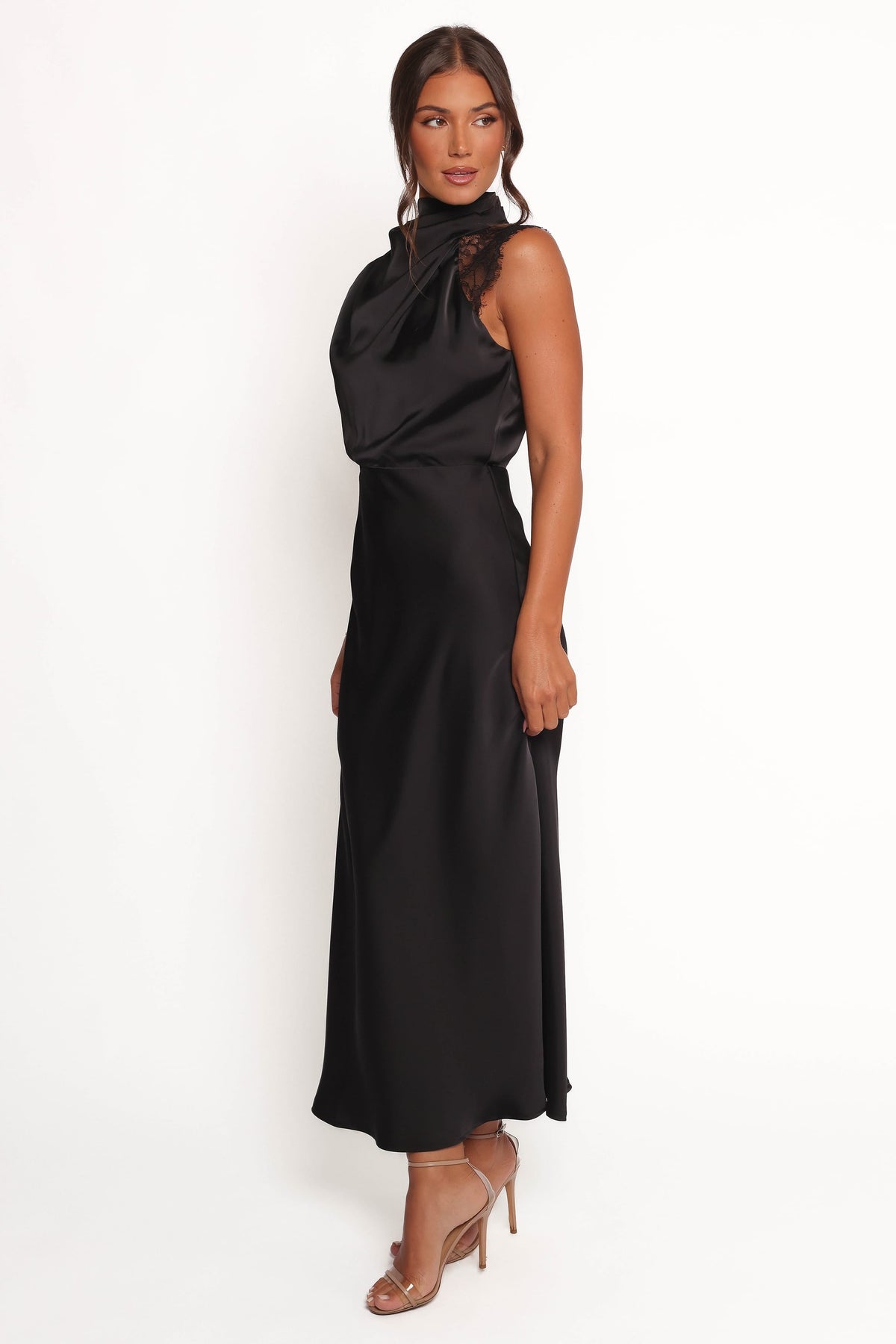 Anabelle Halter Neck Lace Maxi Dress - Black