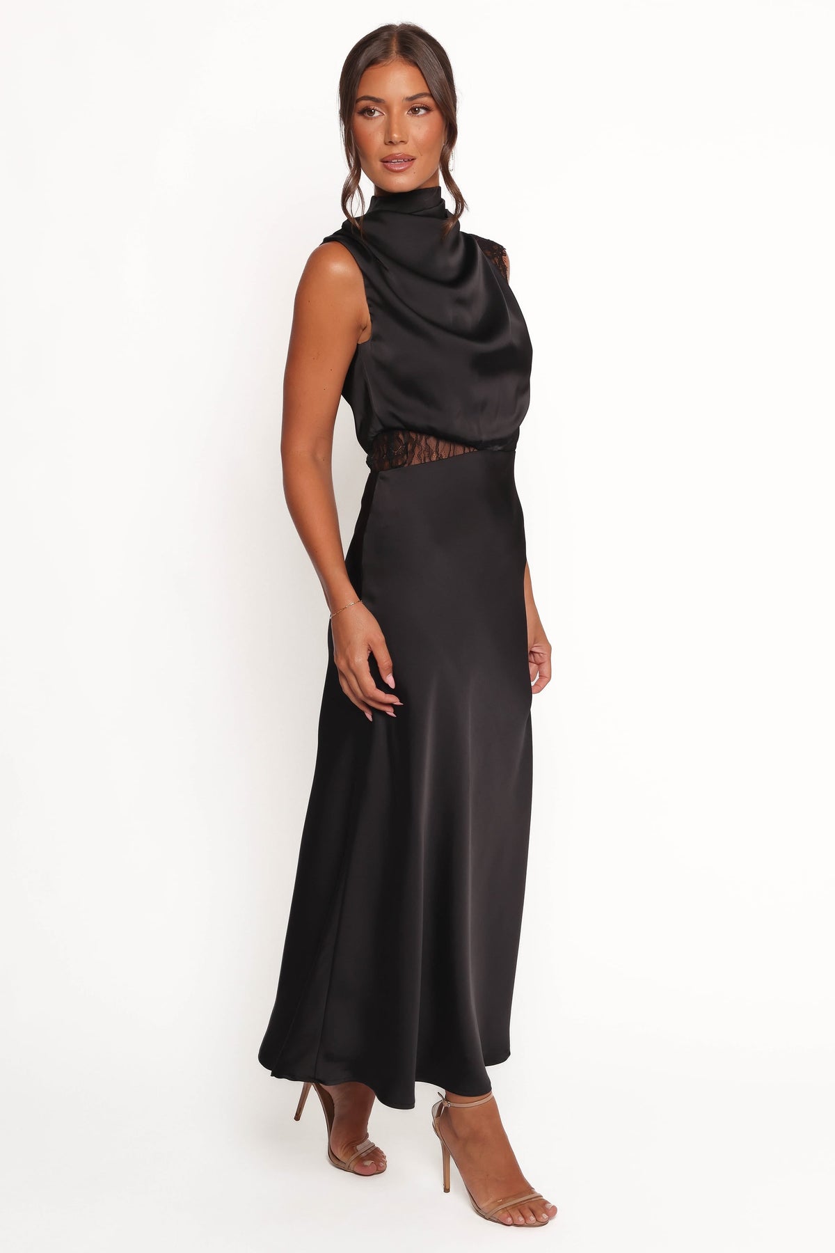 Anabelle Halter Neck Lace Maxi Dress - Black