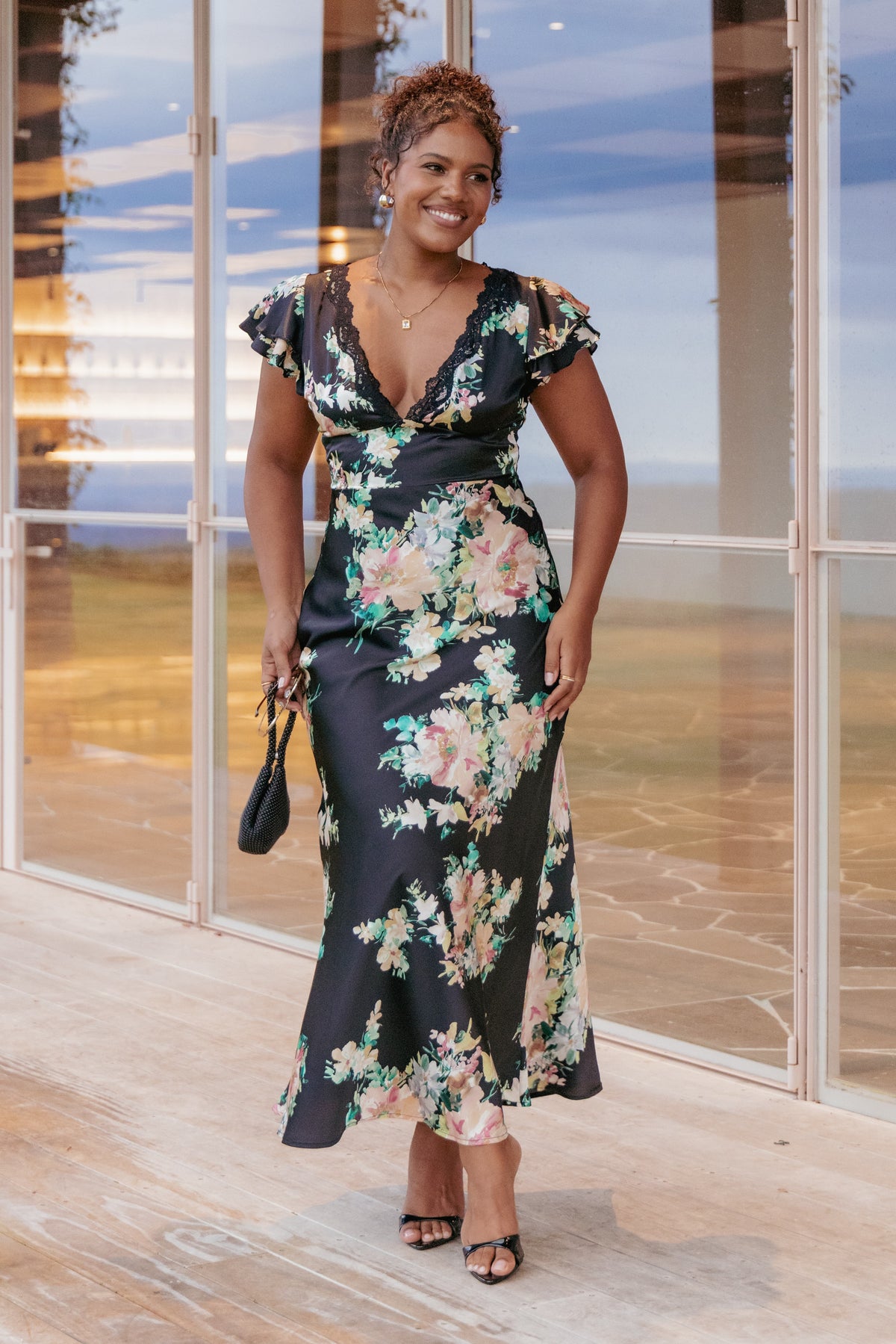 Arella Maxi Dress - Black Floral