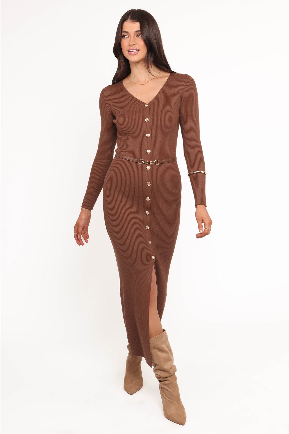 Brydie Long Sleeve Midi Dress - Chocolate Brown