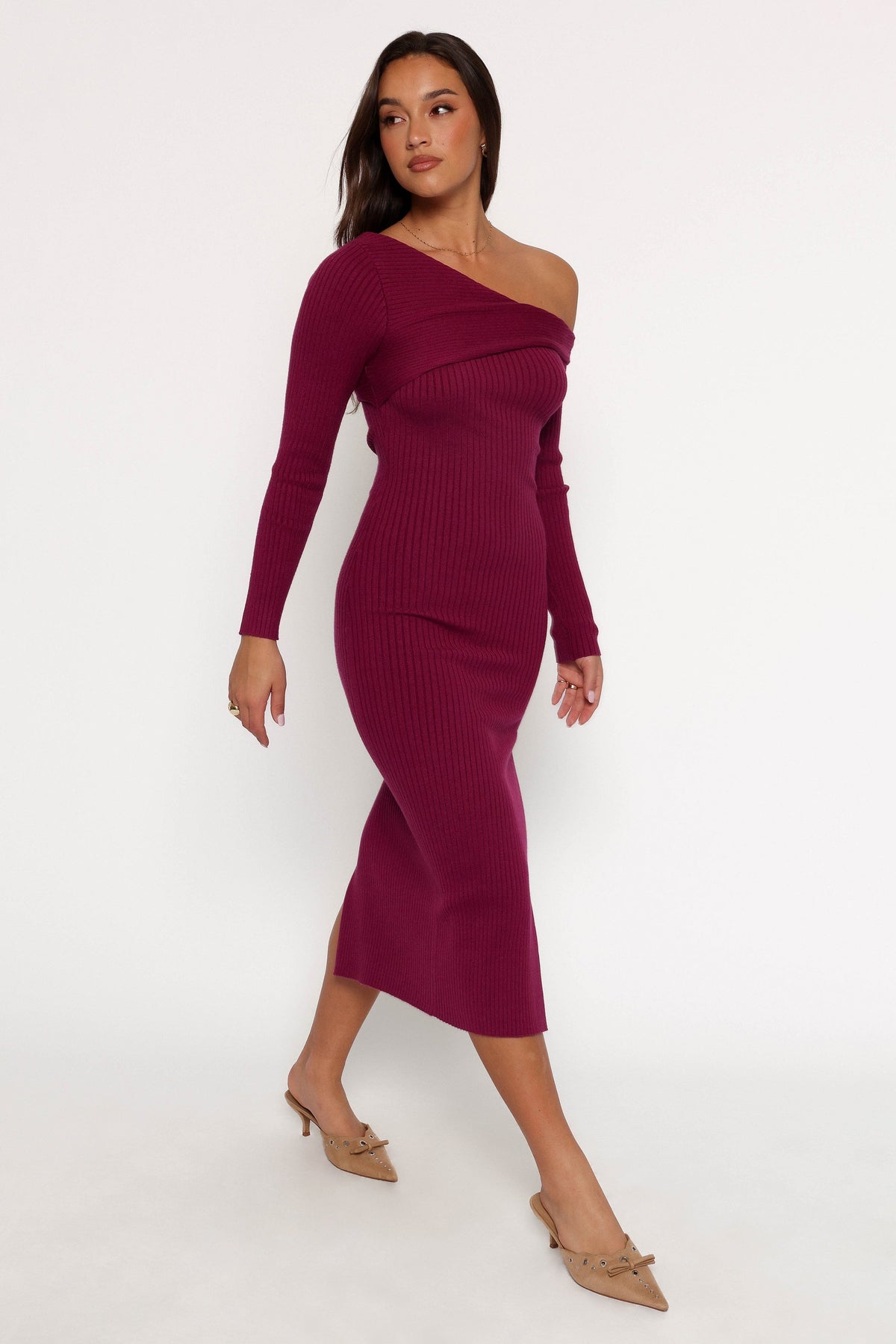 Cammie Long Sleeve Midi Dress - Fuchsia