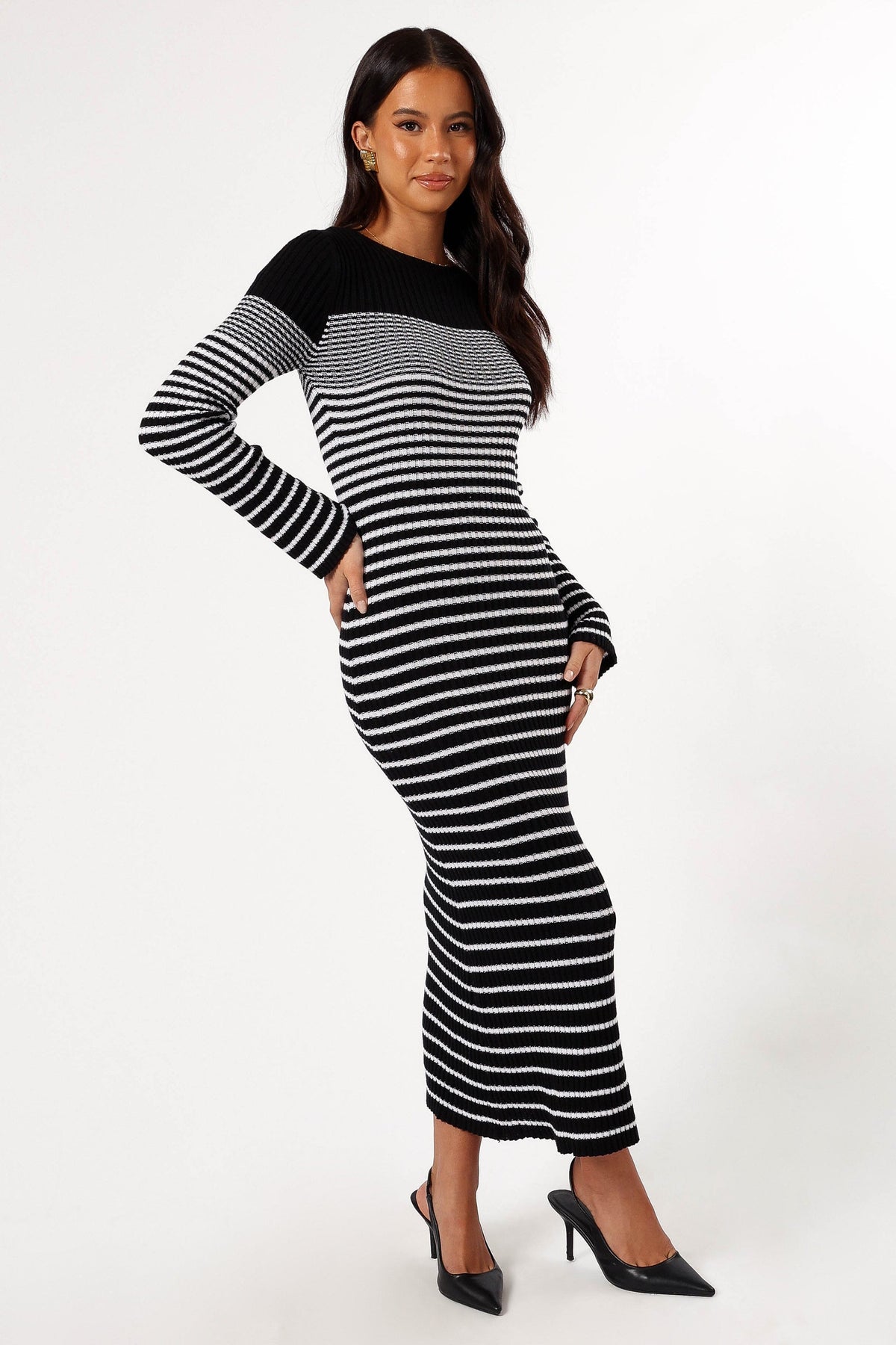 Camy Long Sleeve Midi Dress - Black/White