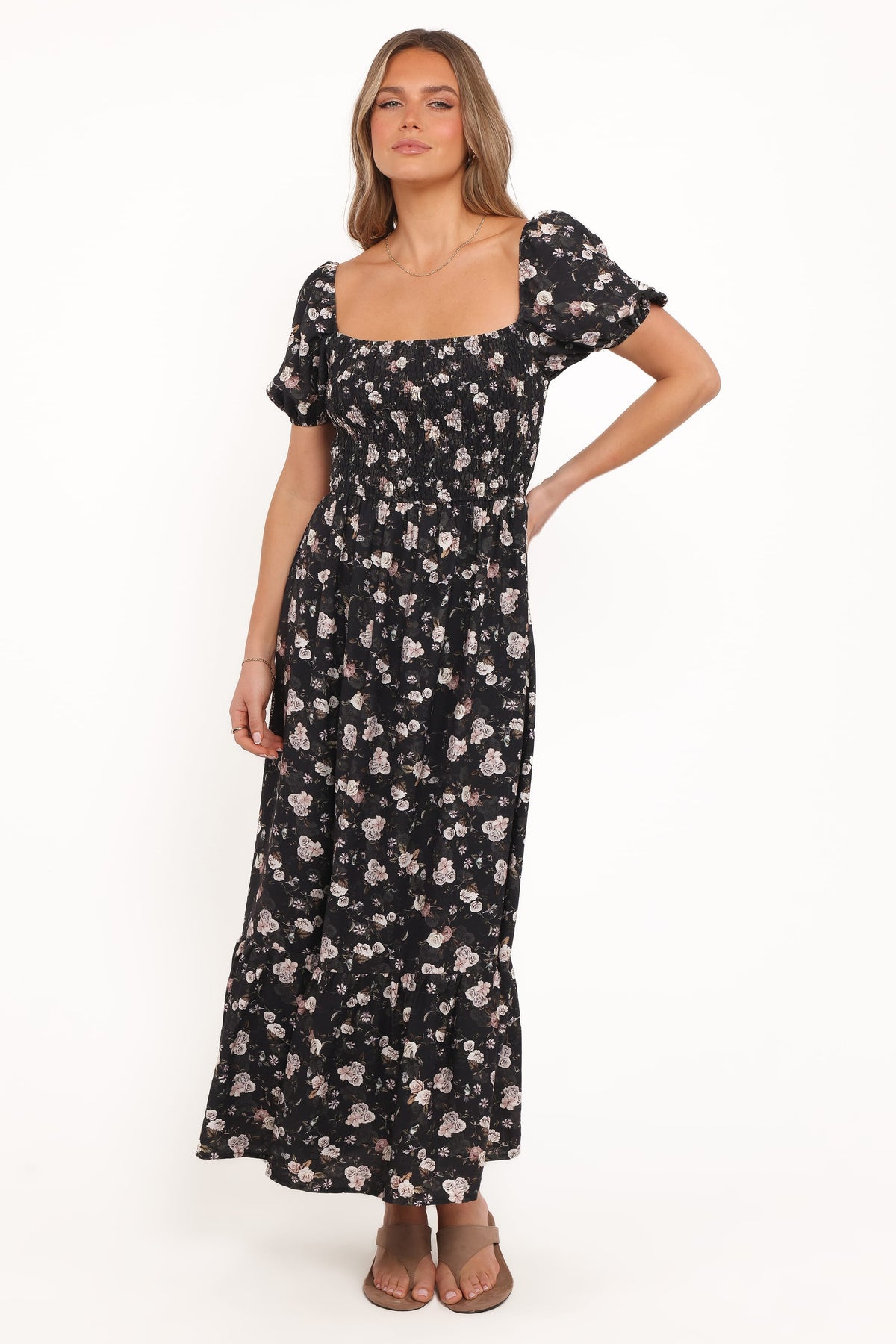 Cecelia Puff Sleeve Maxi Dress - Black Floral