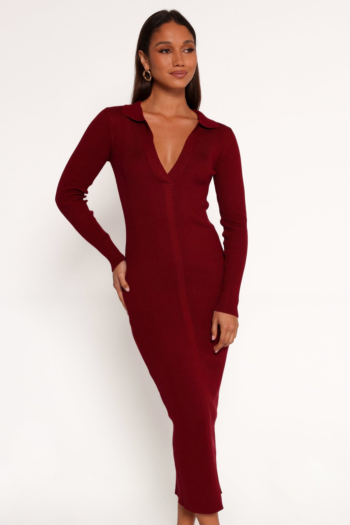 Collins Long Sleeve Midi Dress - Wine