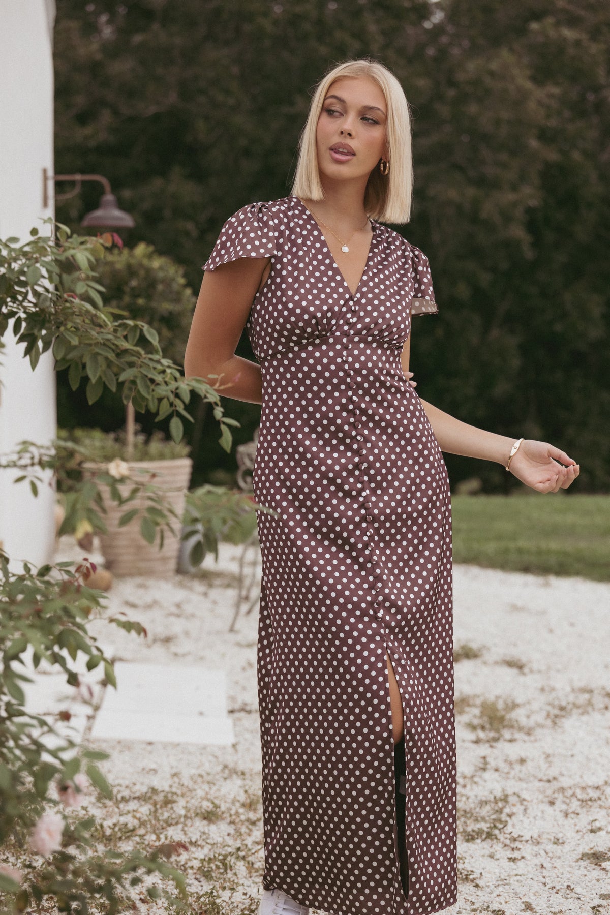 Dean Maxi Dress - Brown Polka Dot