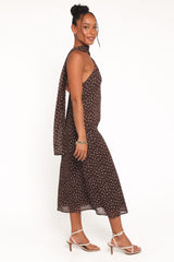 Elva Halterneck Midi Dress - Brown Polka Dot