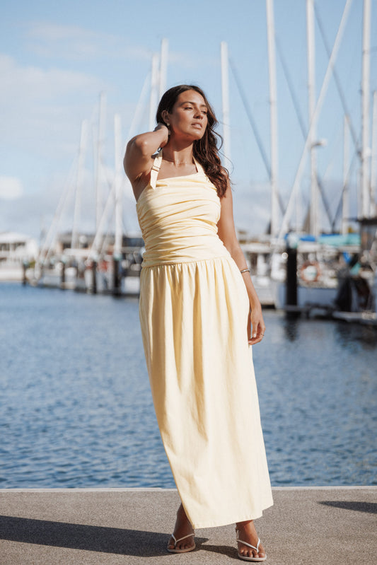 Emalia Halter Maxi Dress - Pale Yellow