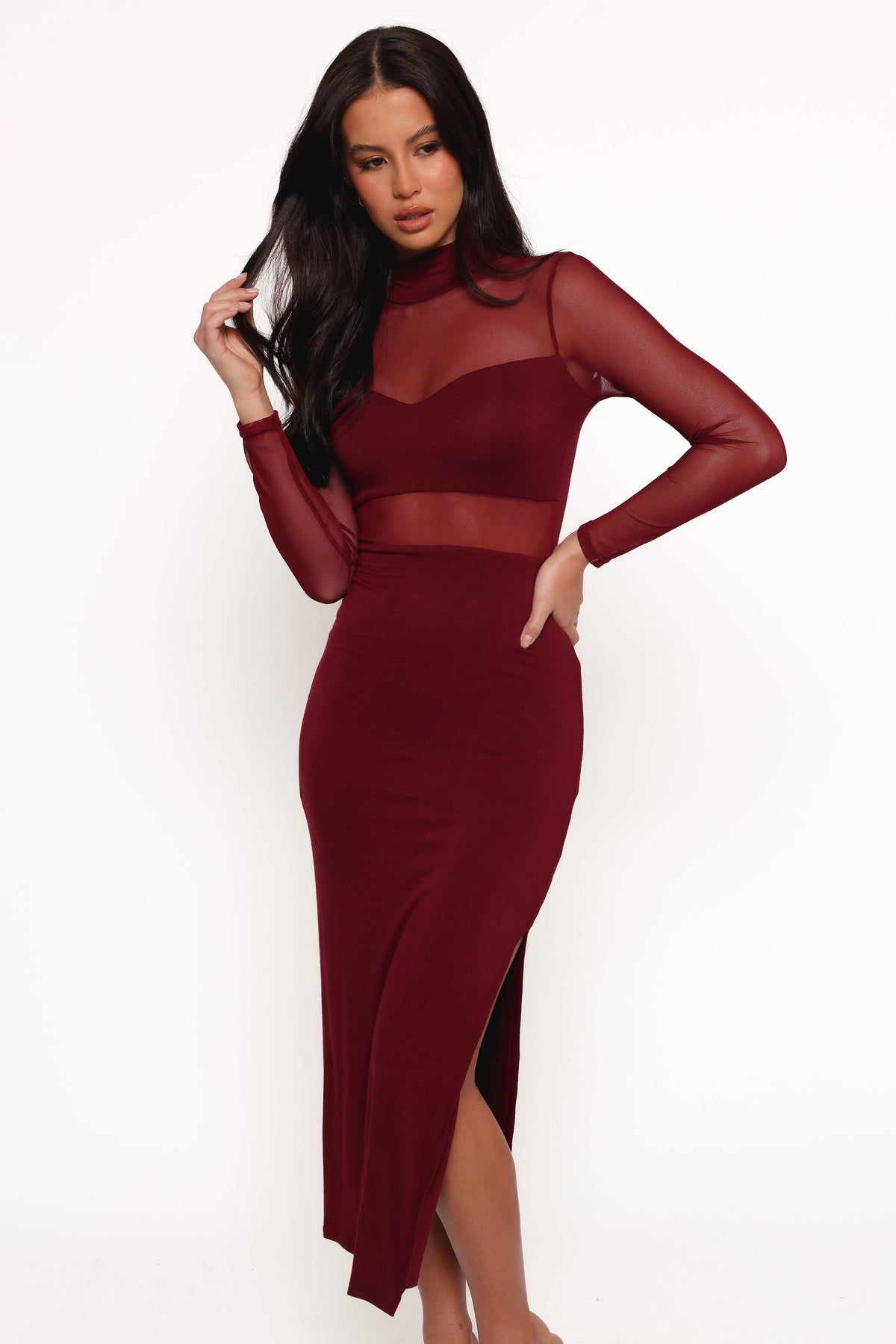 Farrow Long Sleeve Midi Dress - Wine