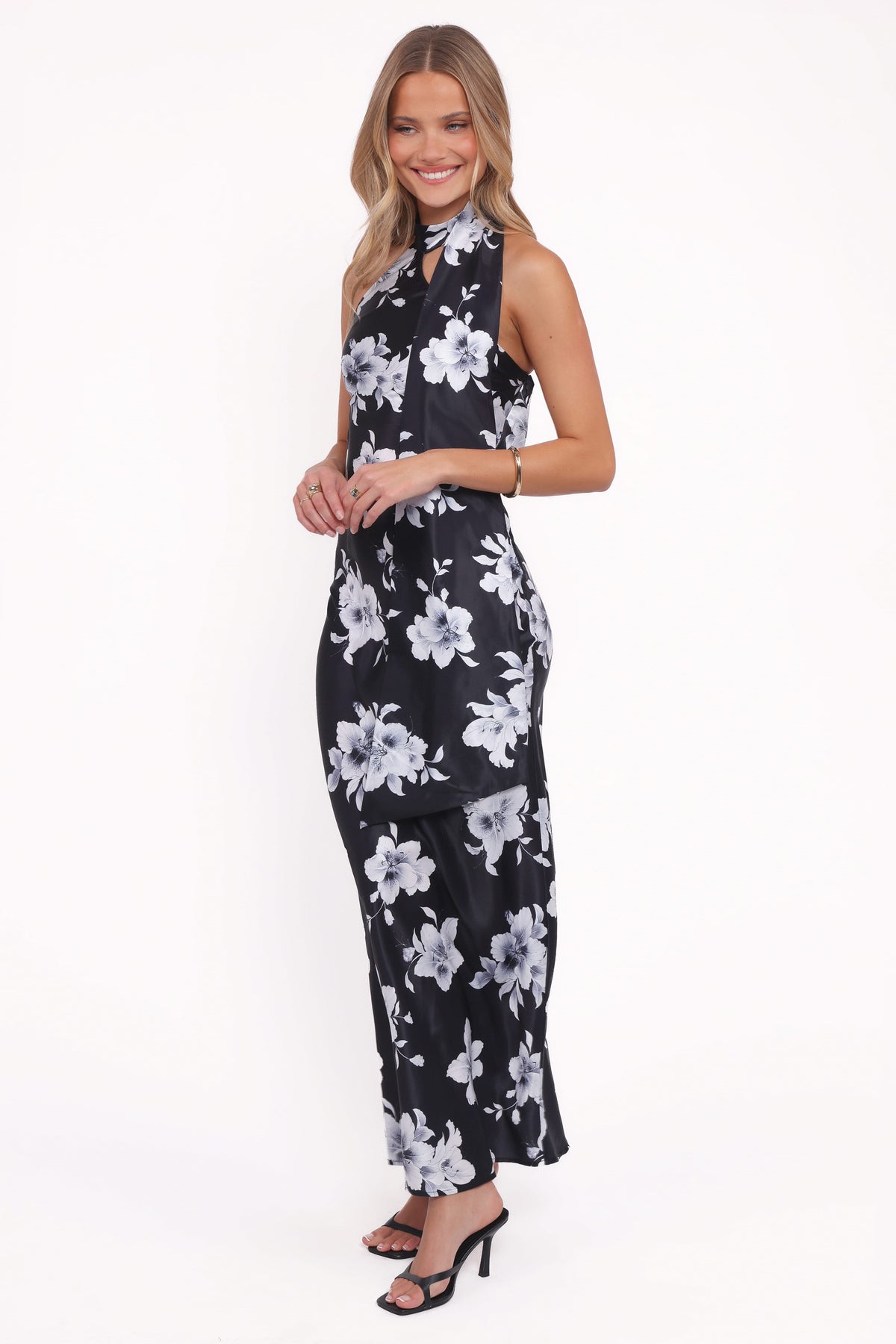 Freida Halter Midi Dress - Black Floral