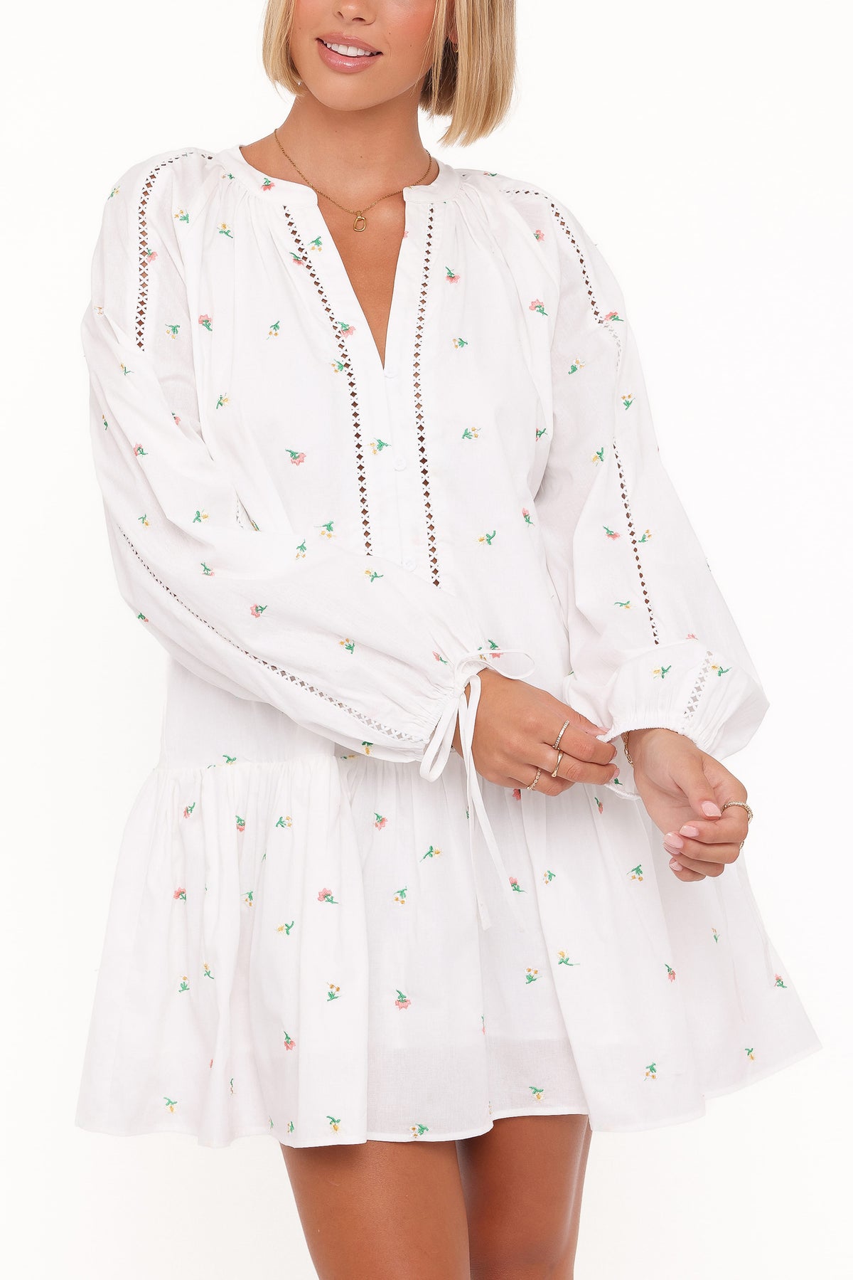 Hart Long Sleeve Mini Dress - White Floral