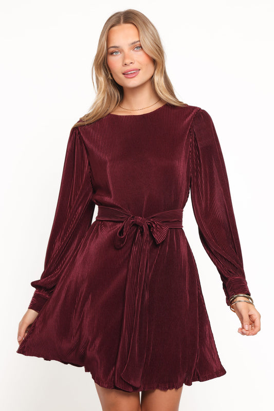 Joy Plisse Mini Dress - Burgundy