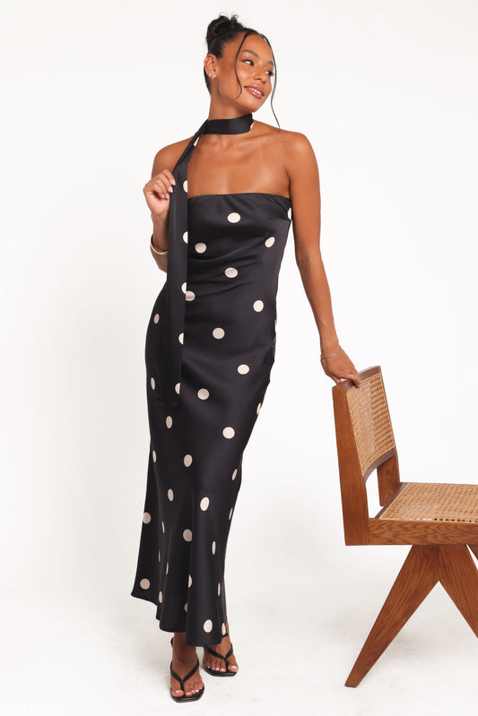 Jutta Strapless Maxi Dress - Black Polka Dot