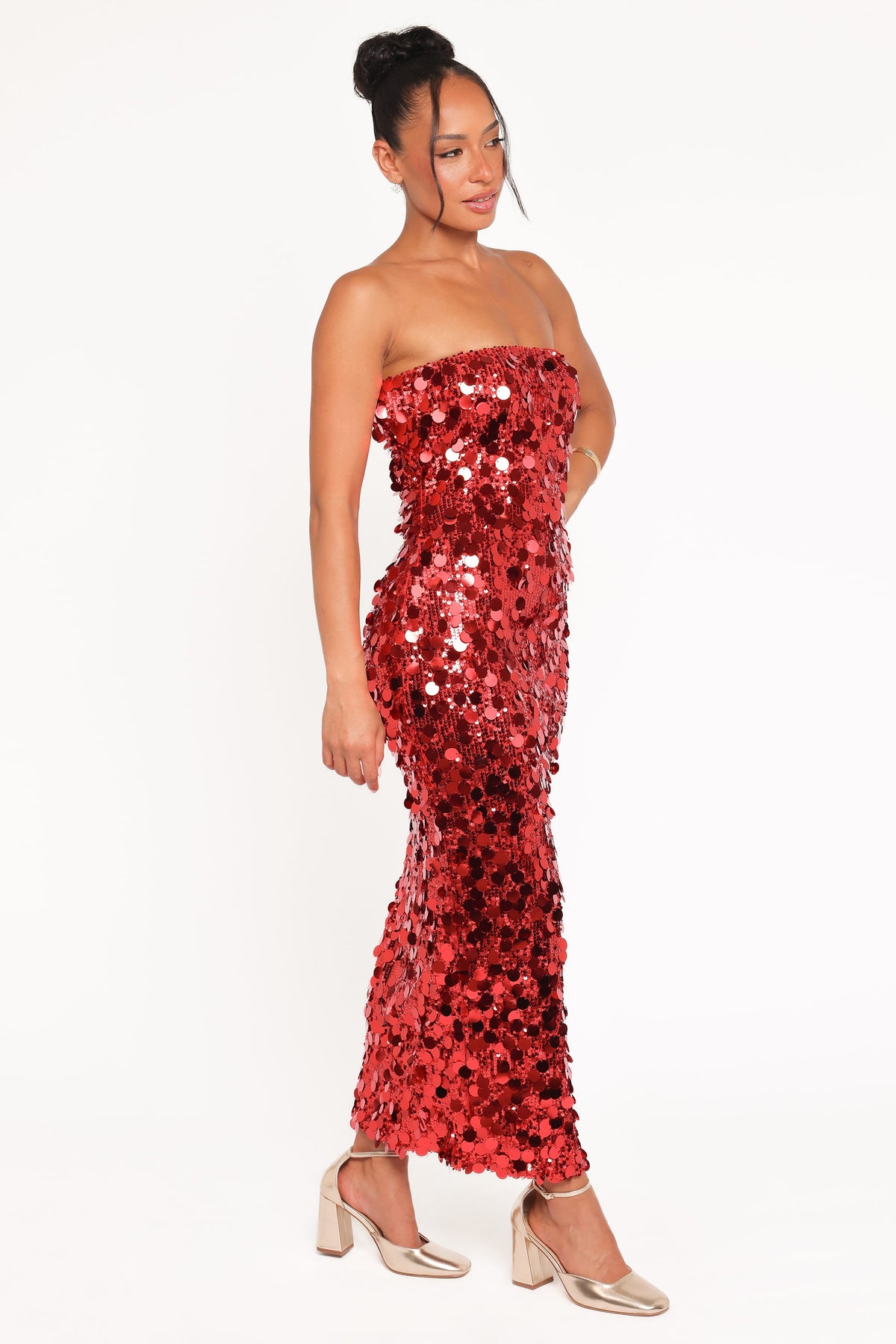 Karlie Strapless Sequin Maxi Dress - Red