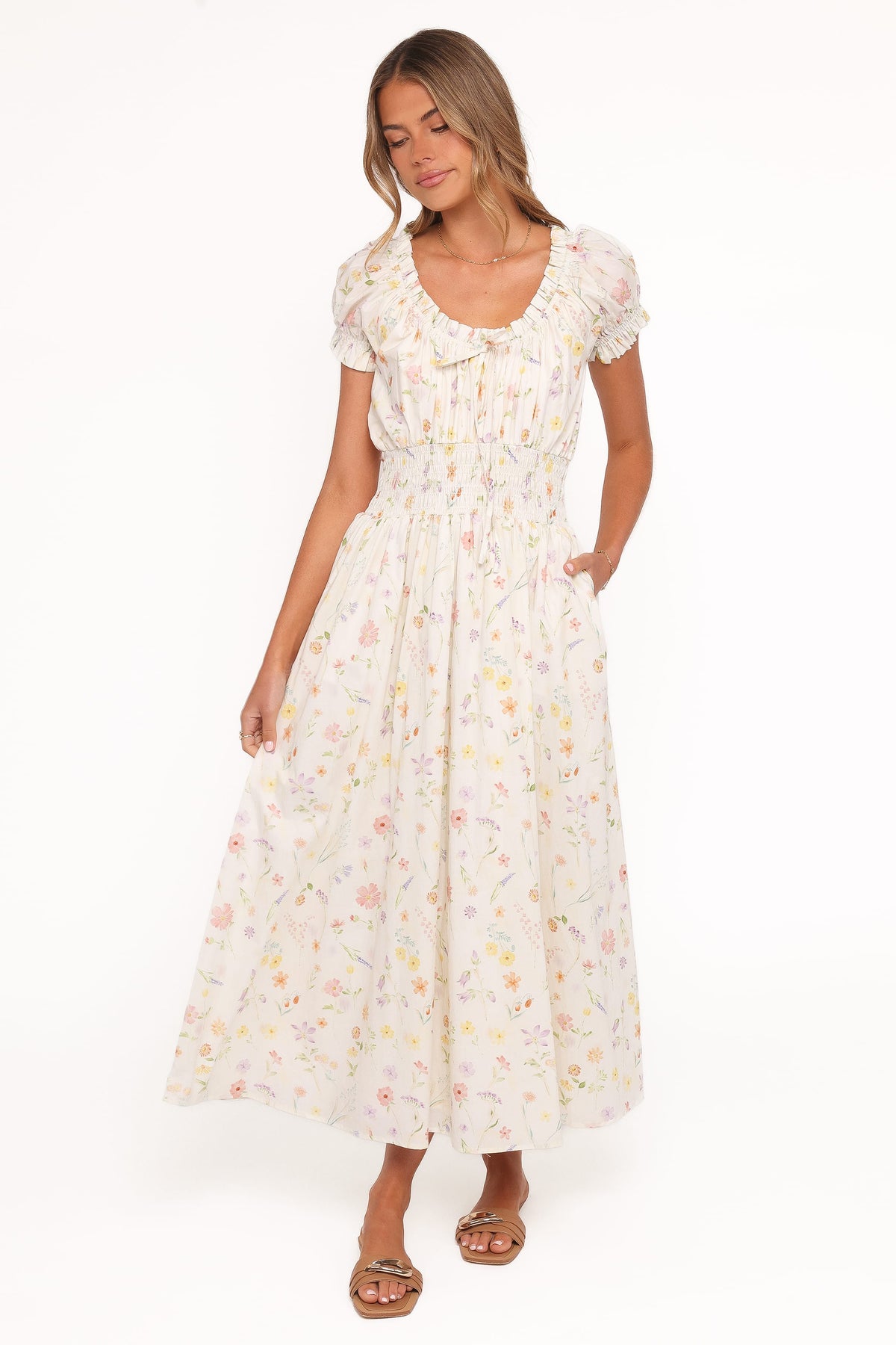 Katana Puff Sleeve Midi Dress - Floral