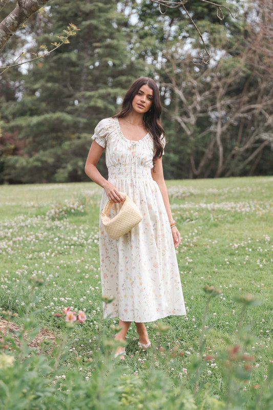 Katana Puff Sleeve Midi Dress - Floral