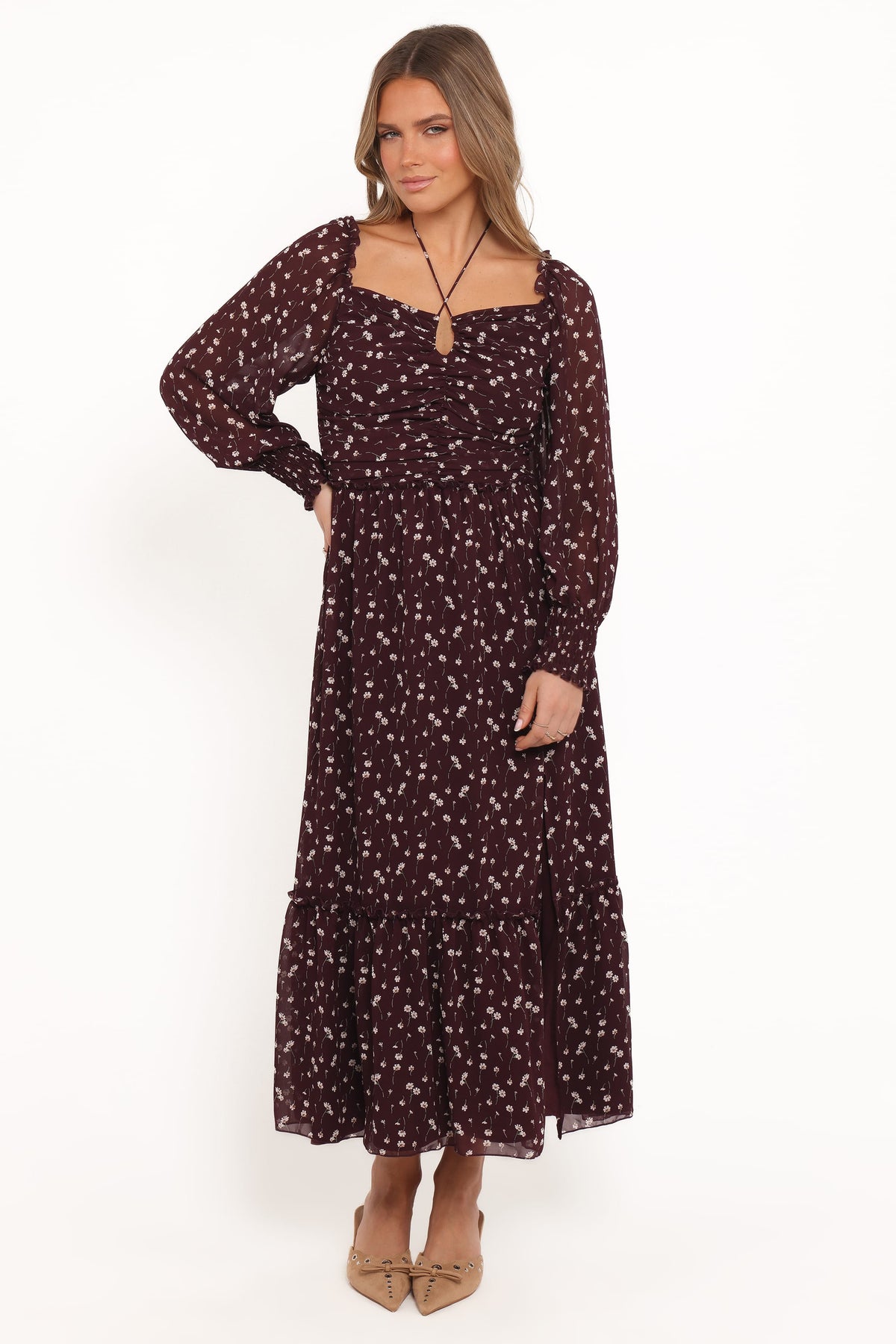 Keziah Long Sleeve Maxi Dress - Burgundy Floral