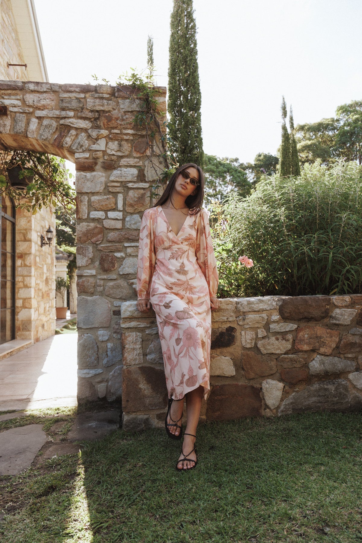 Kolby Long Sleeve Midi Dress - Pink Floral