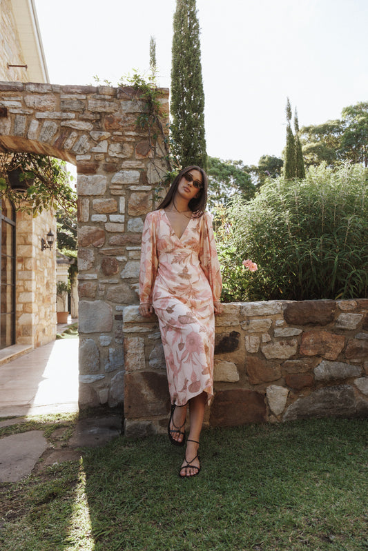 Kolby Long Sleeve Midi Dress - Pink Floral