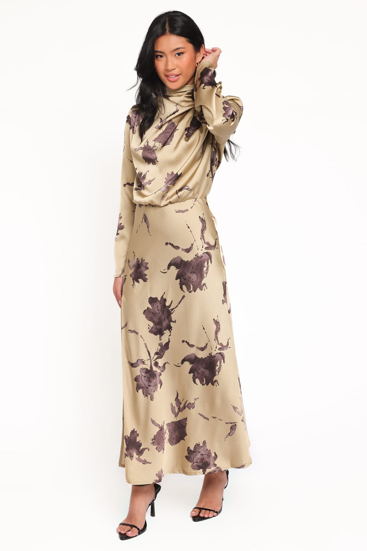 Kristyn Long Sleeve Midi Dress - Olive Floral