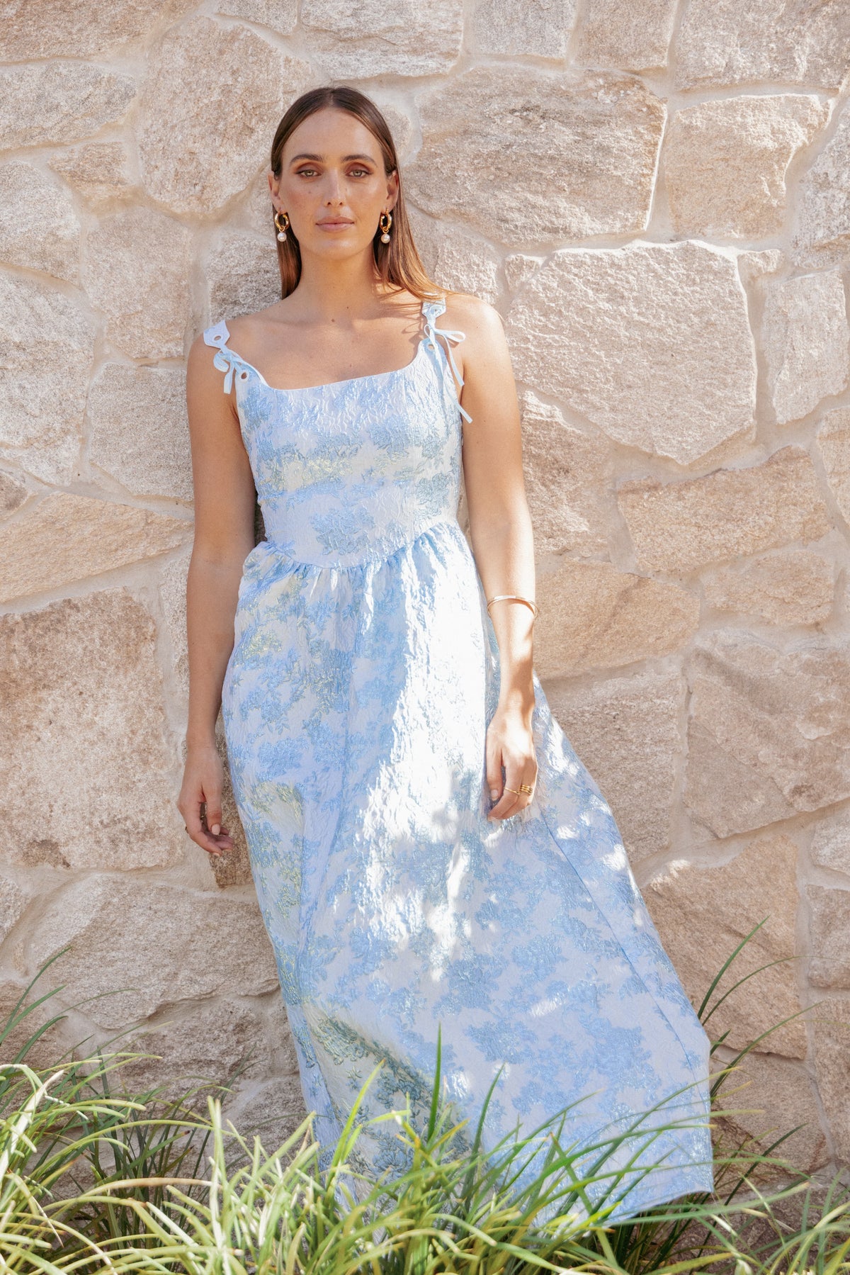 Marcelline Maxi Dress - Blue Brocade
