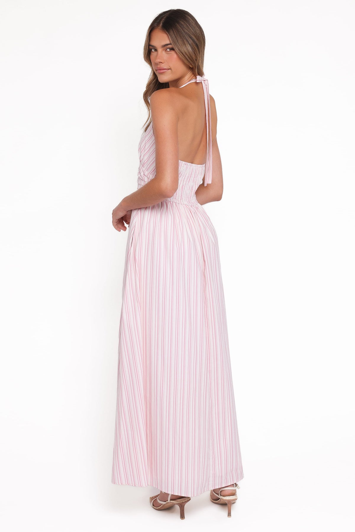 Marie Halterneck Maxi Dress - Pink Stripe