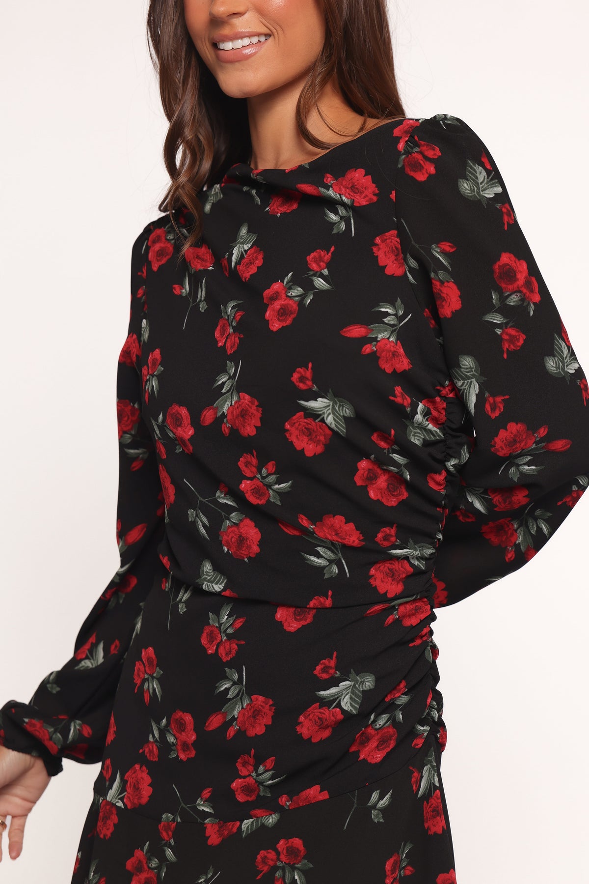 Mariska Long Sleeve Mini Dress - Rose Print