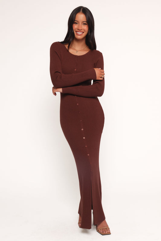 Marshall Button Through Knit Maxi Dress - Chocolate