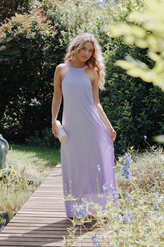 Melody Plisse Halter Maxi Dress - Lavender