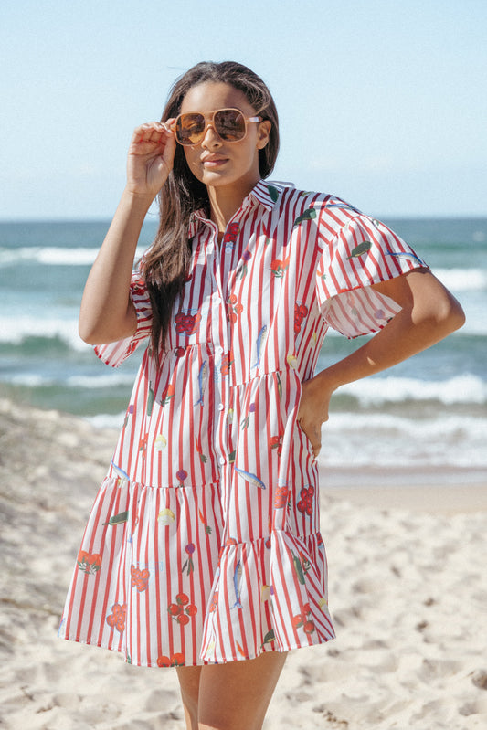 Peachy Mini Dress - Red Picnic Stripe