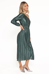 Pontee One Shoulder Pleated Midi Dress - Green