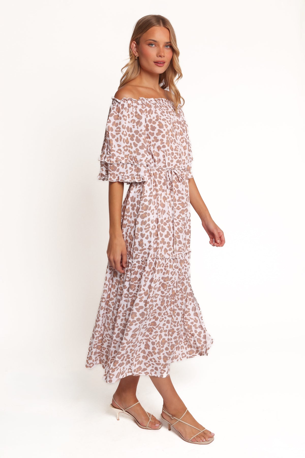 Rhody Off Shoulder Maxi Dress - White Leopard