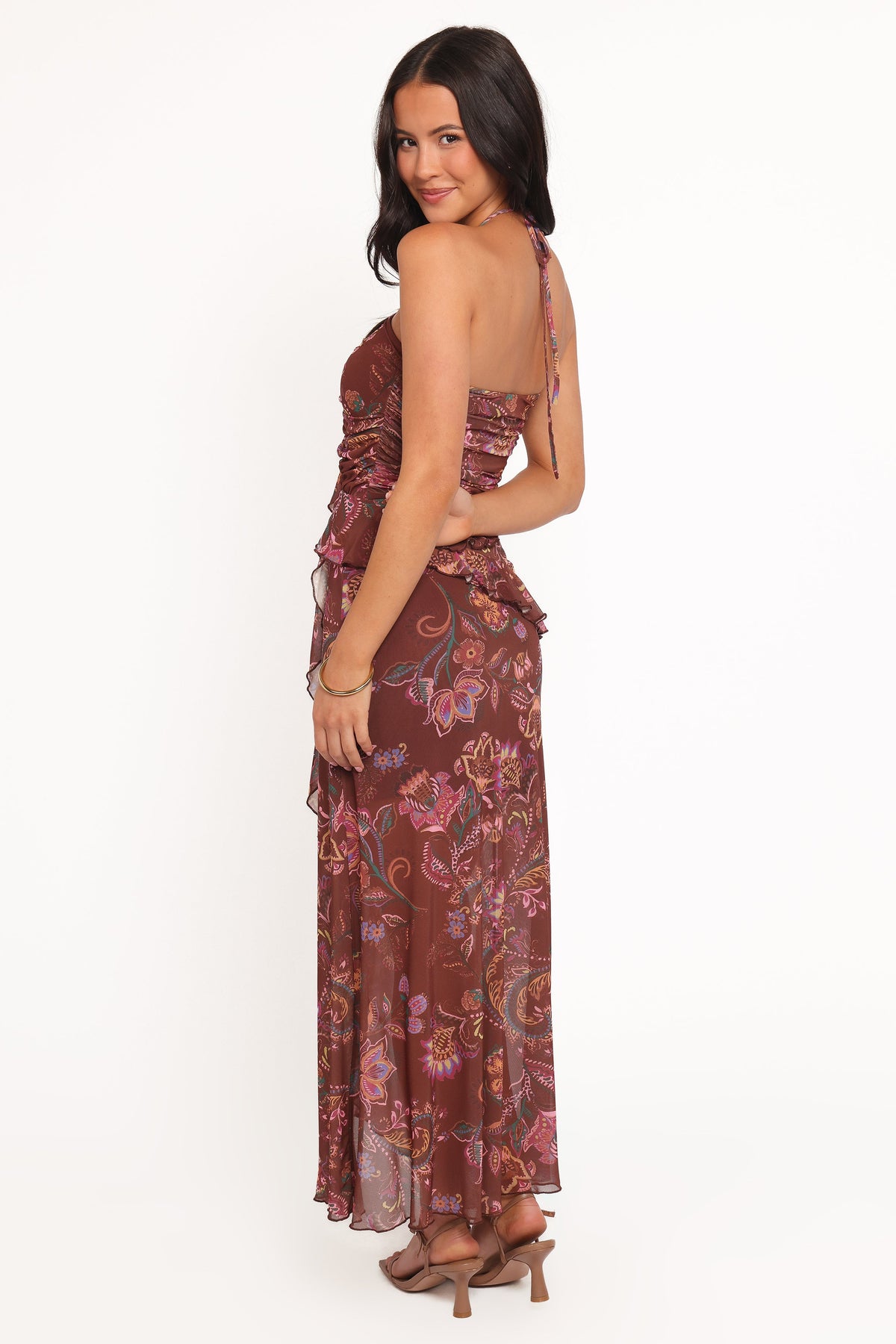 Sorbet Midi Dress - Brown Floral