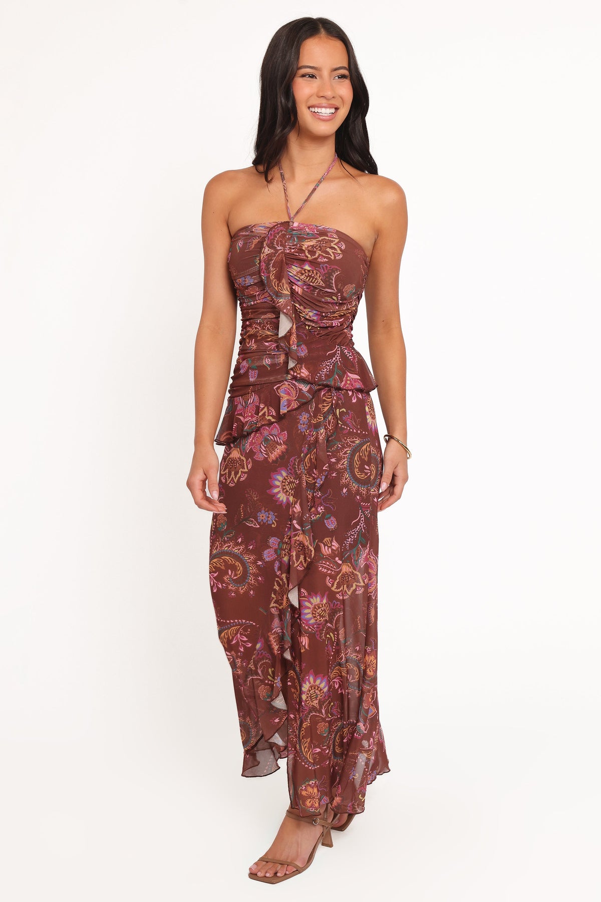 Sorbet Midi Dress - Brown Floral