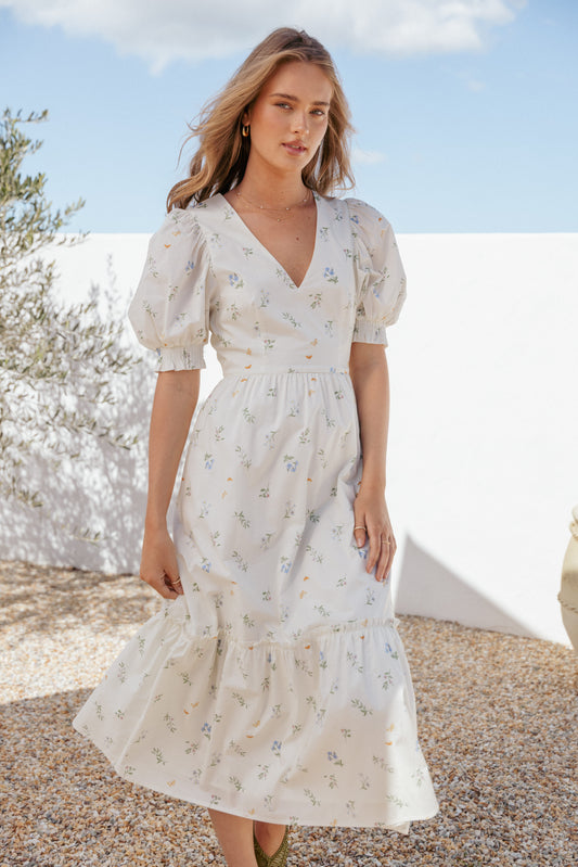 Steele Puff Sleeve Midi Dress - Floral