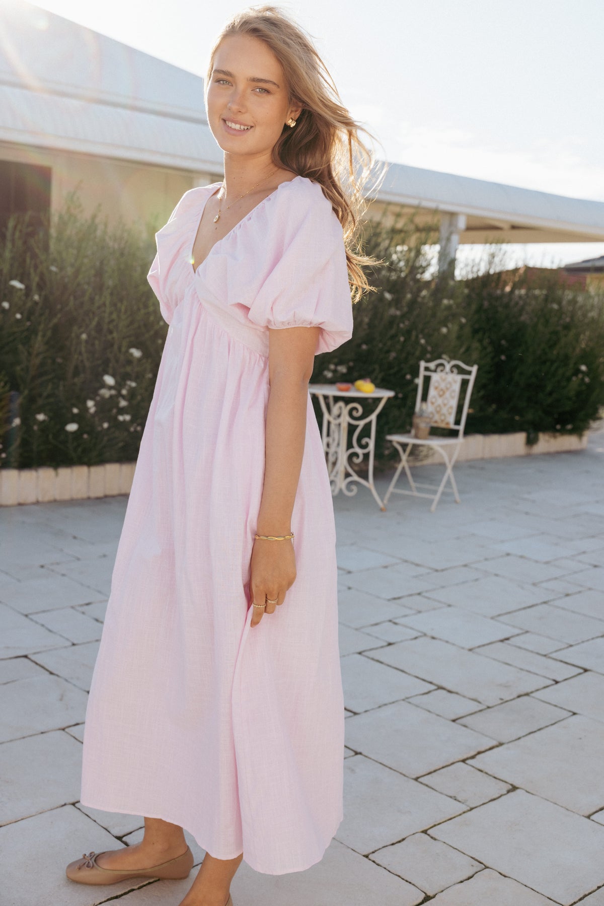 Sullivan Puff Sleeve Maxi Dress - Pink