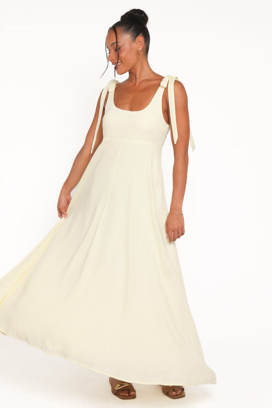 Valara Tie Shoulder Maxi Dress - Butter Yellow