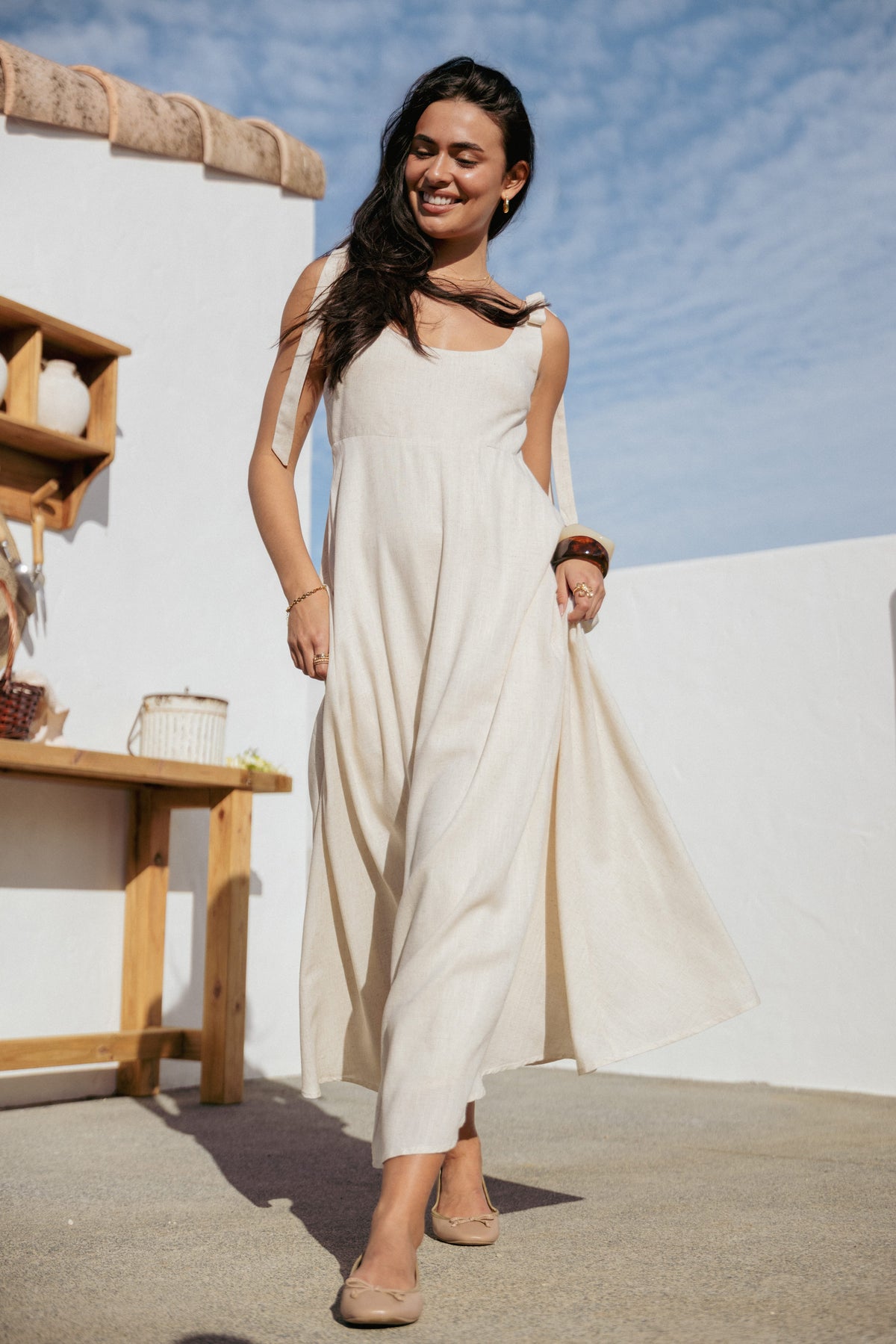 Valara Tie Shoulder Maxi Dress - Oatmeal