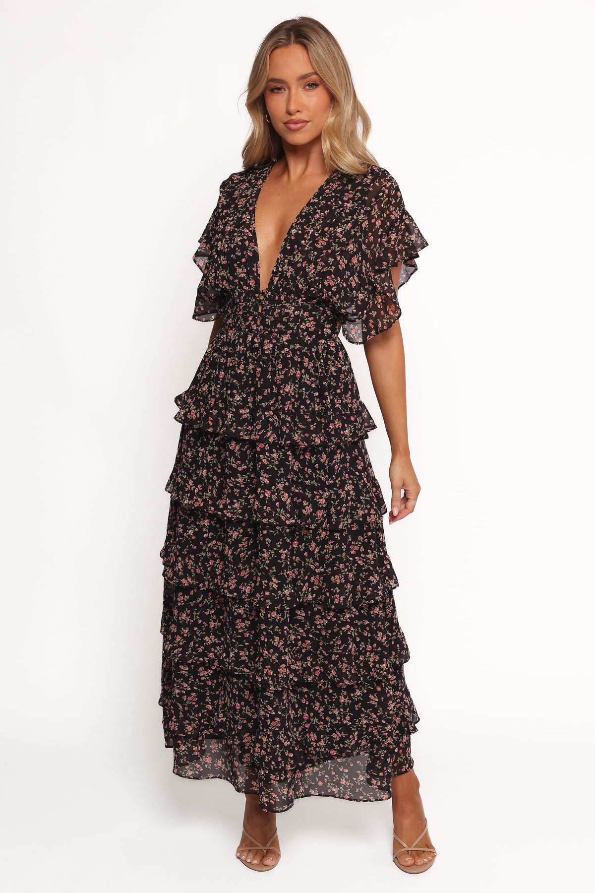 Wendi Ruffle Dress - Black Floral