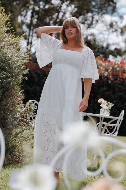 Xana Maxi Dress - White Broderie