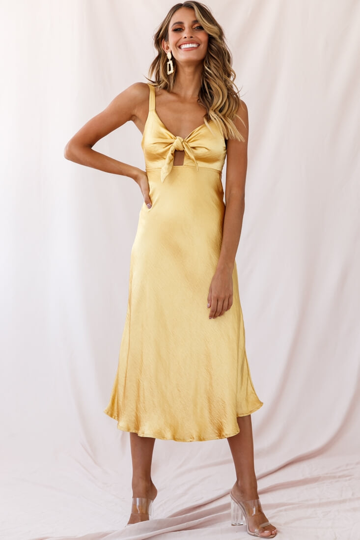 Perfect Day Satin Midi Dress Mustard